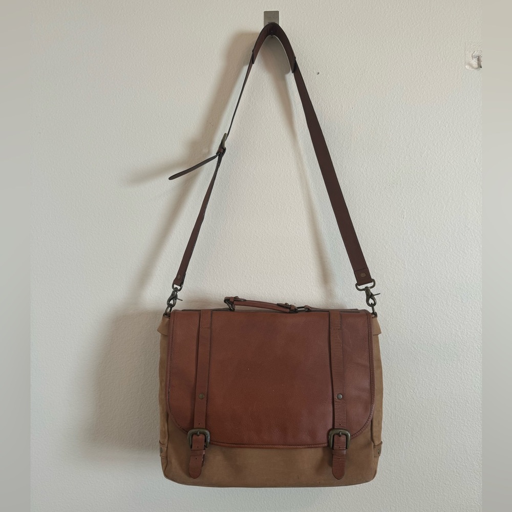 Unisex Crossbody Bag Leather Laptop Messenger Bag Briefcase Buckles